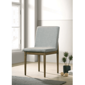 Natural Tone Frame Light Gray Fabric Set Of 2pc Side Chairs Dining Room Furniture Chair Upholstered Seat