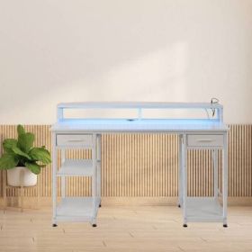 White wood grain particle board with non-woven fabric drawer 140*50*86cm multi-layer shelf computer desk with 2 USB power sockets and 2 power interfac