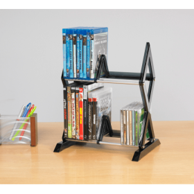 Compact Lightweight Multimedia Unit, Wide Base, Freestanding, Adjustable Dividers In Smoke